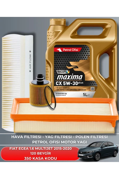Petrol Ofisi FIAT EGEA 1.6 MULTIJET 2015-2016-2017-2018-2019-2020 120 BEYGİR FİLTRE - YAG BAKIM SETİ ürün görseli