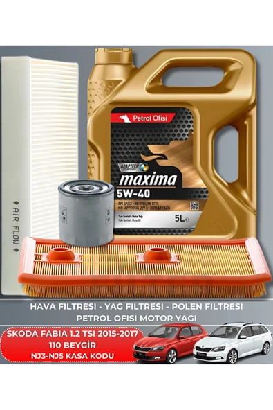 Petrol Ofisi SKODA FABIA 1.2 TSI 2015-2016-2017 110 BEYGİR FİLTRE - YAĞ BAKIM SETİ ürün görseli
