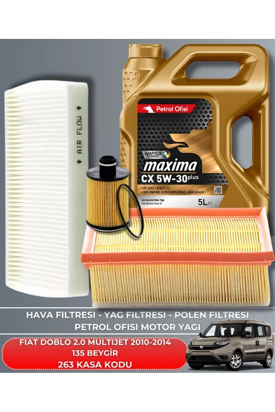 Petrol Ofisi FIAT DOBLO 2.0 MULTIJET 2010-2011-2012-2013-2014 135 BEYGİR FİLTRE - YAG BAKIM SETİ ürün görseli