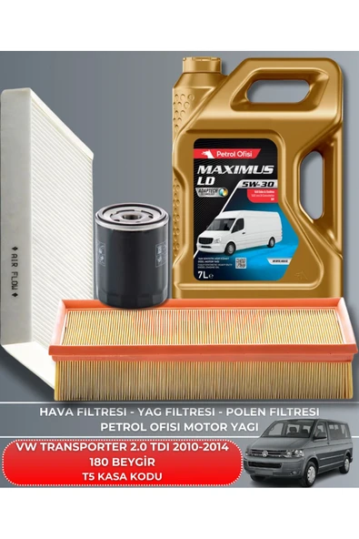 Petrol Ofisi VOLKSWAGEN TRANSPORTER 2.0 TDI 2010-2011-2012-2013-2014 180 BEYGİR FİLTRE - YAĞ BAKIM SETİ ürün görseli