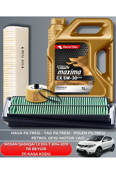 Petrol Ofisi NISSAN QASHQAI 1.2 DIG-T 2014-2015-2016-2017-2018-2019 115 BEYGİR FİLTRE - YAĞ BAKIM SETİ ürün görseli