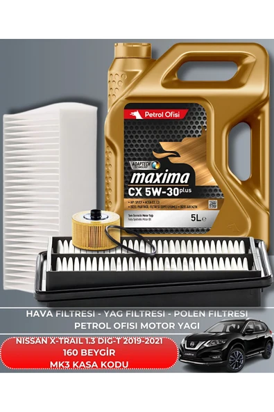 Petrol Ofisi NISSAN X-TRAIL 1.3 DIG-T 2019-2020-2021 160 BEYGİR FİLTRE - YAĞ BAKIM SETİ ürün görseli