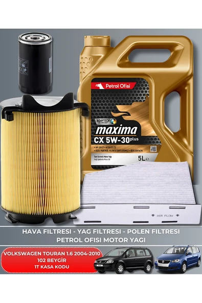 Petrol Ofisi VW VOLKSWAGEN TOURAN 1.6 2004-2005-2006-2007-2008-2009-2010 102 BEYGİR FİLTRE - YAĞ BAKIM SETİ ürün görseli