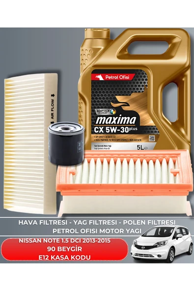 Petrol Ofisi NISSAN NOTE 1.5 DCI 2013-2014-2015 90 BEYGİR FİLTRE - YAĞ BAKIM SETİ ürün görseli
