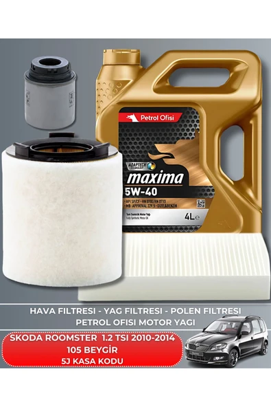 Petrol Ofisi SKODA ROOMSTER 1.2 TSI 2010-2011-2012-2013-2014 105 BEYGİR FİLTRE - YAĞ BAKIM SETİ ürün görseli