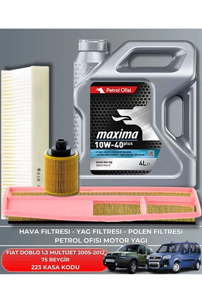 Petrol Ofisi FIAT DOBLO 1.3 MULTIJET 2005-2006-2007-2008-2009-2010-2011-2012 75 BEYGİR FİLTRE - YAG BAKIM SETİ ürün görseli