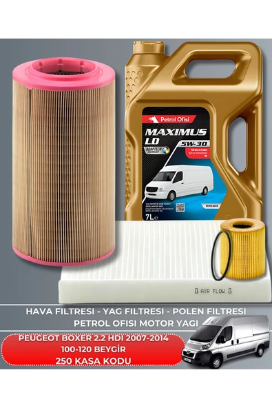 Petrol Ofisi PEUGEOT BOXER 2.2 HDI 2007-2008-2009-2010-2011-2012-2013-2014 100-120 BEYGİR FİLTRE YAG BAKIM SETİ ürün görseli
