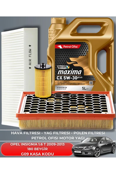 Petrol Ofisi OPEL INSIGNIA 1.6 T 2009-2010-2011-2012-2013 180 BEYGİR FİLTRE - YAG BAKIM SETİ ürün görseli