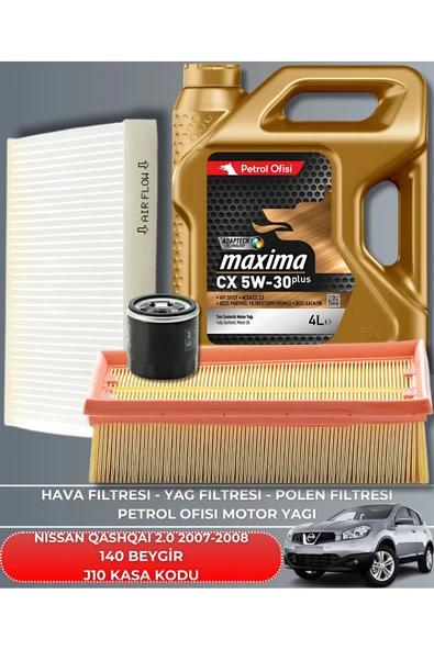 Petrol Ofisi NISSAN QASHQAI 2.0 2007-2008 140 BEYGİR FİLTRE - YAĞ BAKIM SETİ ürün görseli