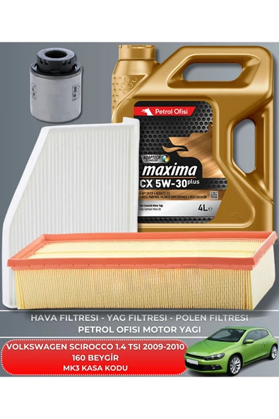 Petrol Ofisi VOLKSWAGEN SCIROCCO 1.4 TSI 2009-2010 160 BEYGİR FİLTRE - YAĞ BAKIM SETİ ürün görseli