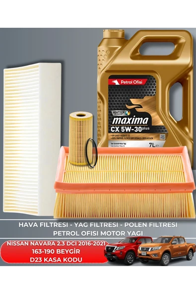 Petrol Ofisi NISSAN NAVARA 2.3 DCI 2016-2017-2018-2019-2020-2021 163-190 BEYGİR FİLTRE - YAĞ BAKIM SETİ ürün görseli