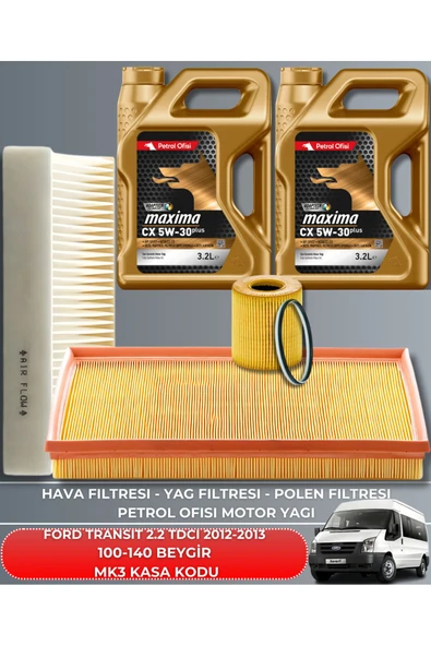 Petrol Ofisi Ford Transıt 2.2 Tdcı 2012-2013 100-140 Beygir Filtre - Yağ Bakım Seti Uyumlu ürün görseli