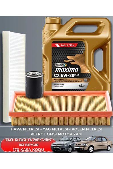 Petrol Ofisi FIAT ALBEA 1.6 2003-2004-2005-2006-2007 103 BEYGİR FİLTRE - YAG BAKIM SETİ ürün görseli