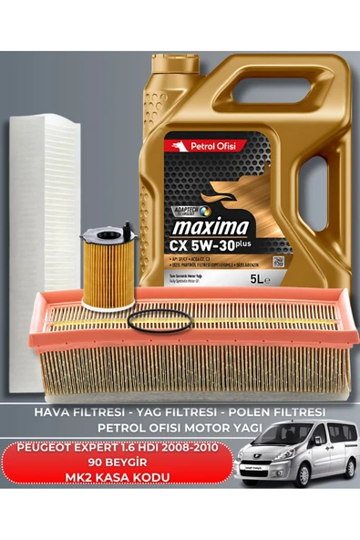 Petrol Ofisi PEUGEOT EXPERT 1.6 HDI 2008-2009-2010 90 BEYGİR FİLTRE - YAG BAKIM SETİ ürün görseli