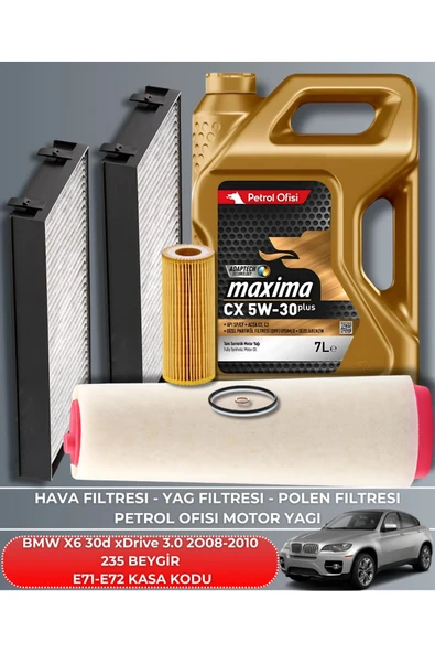 Petrol Ofisi BMW X6 30d xDrive 3.0 2008-2009-2010 235 BEYGİR FİLTRE - YAĞ BAKIM SETİ ürün görseli