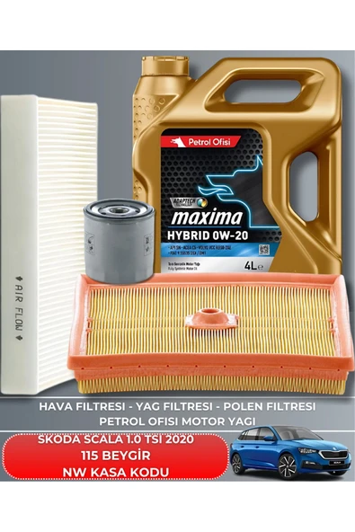 Petrol Ofisi SKODA SCALA 1.0 TSI 2020 115 BEYGİR FİLTRE - YAĞ BAKIM SETİ ürün görseli