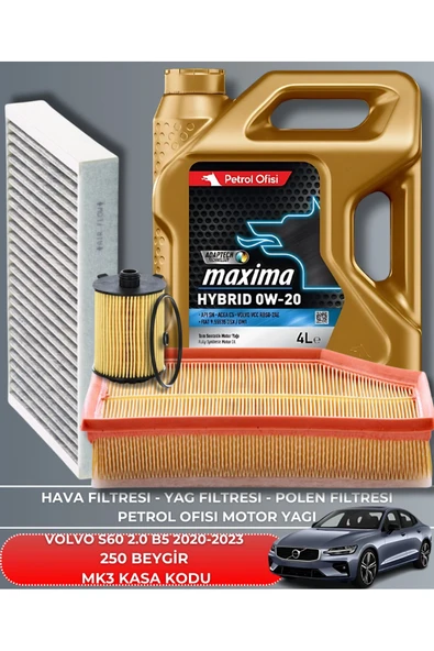Petrol Ofisi VOLVO S60 2.0 B5 2020-2021-2022-2023 250 BEYGİR FİLTRE - YAĞ BAKIM SETİ ürün görseli