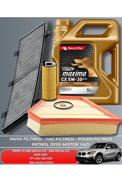 Petrol Ofisi BMW X1 120d sDrive 2.0 - 23d xDrive 2.0 2010-2011 177-204 BEYGİR FİLTRE - YAĞ BAKIM SETİ ürün görseli