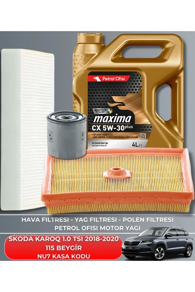 Petrol Ofisi SKODA KAROQ 1.0 TSI 2018-2019-2020 115 BEYGİR FİLTRE - YAĞ BAKIM SETİ ürün görseli