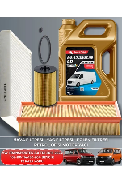 Petrol Ofisi VOLKSWAGEN TRANSPORTER 2.0 TDI 2015-2016-2017-2018-2019-2020-2021-2022-2023 FİLTRE - YAĞ BAKIM SETİ ürün görseli