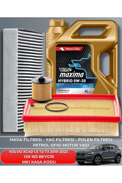 Petrol Ofisi VOLVO XC40 1.5 T2 - 1.5 T3 2019-2020-2021-2022-2023 129-163 BEYGİR  FİLTRE YAĞ BAKIM SETİ ürün görseli