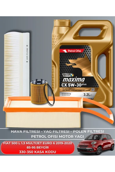 Petrol Ofisi Fıat 500 L 1.3 Multıjet 2019-2020 Euro 6 85-95 Beygir Filtre - Yag Bakım Seti ürün görseli