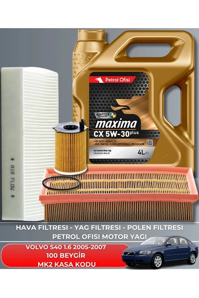 Petrol Ofisi VOLVO S40 1.6 2005-2006-2007 100 BEYGİR FİLTRE - YAĞ BAKIM SETİ ürün görseli