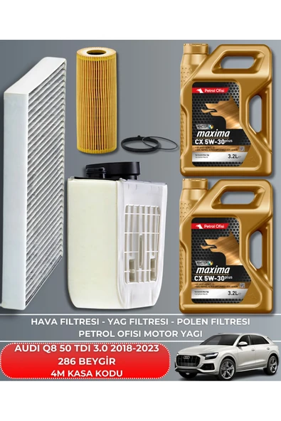 Petrol Ofisi AUDI Q8 50 TDI 3.0 2018-2019-2020-2021-2022-2023 286 BEYGİR FİLTRE - YAĞ BAKIM SETİ ürün görseli