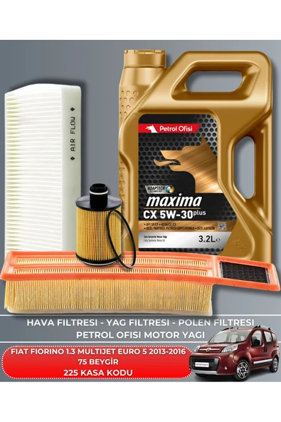 Petrol Ofisi FIAT FIORINO 1.3 MULTIJET EURO 5 2013-2014-2015-2016 75 BEYGİR FİLTRE - YAG BAKIM SETİ ürün görseli