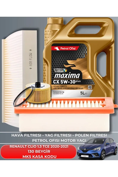 Petrol Ofisi RENAULT CLIO 1.3 TCE 2020-2021 130 BEYGİR FİLTRE - YAĞ BAKIM SETİ ürün görseli