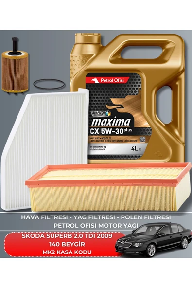 Petrol Ofisi SKODA SUPERB 2.0 TDI 2009 140 BEYGİR FİLTRE - YAĞ BAKIM SETİ ürün görseli