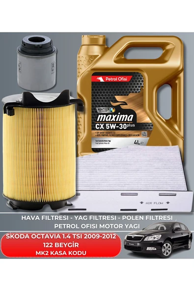 Petrol Ofisi SKODA OCTAVIA 1.4 TSI 2009-2010-2011-2012 122 BEYGİR FİLTRE - YAĞ BAKIM SETİ ürün görseli