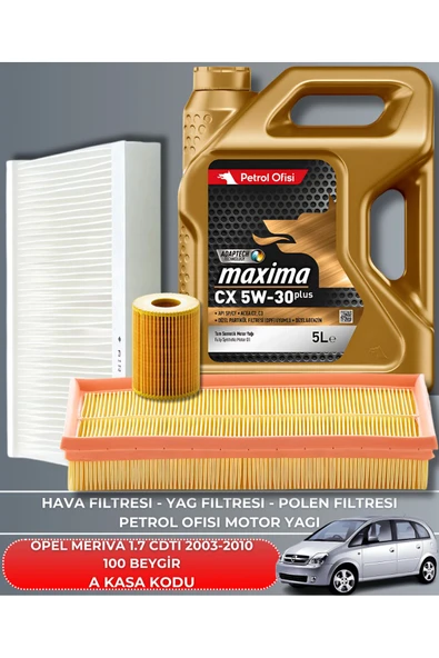 Petrol Ofisi OPEL MERIVA 1.7 CDTI 2003-2004-2005-2006-2007-2008-2009-2010 100 BEYGİR FİLTRE - YAG BAKIM SETİ ürün görseli
