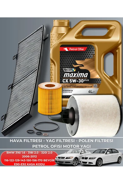 Petrol Ofisi BMW 316i 1.6 - 318i 2.0 - 320i 2.0 2006-2007-2008-2009-2010-2011-2012 FİLTRE YAĞ BAKIM SETİ ürün görseli