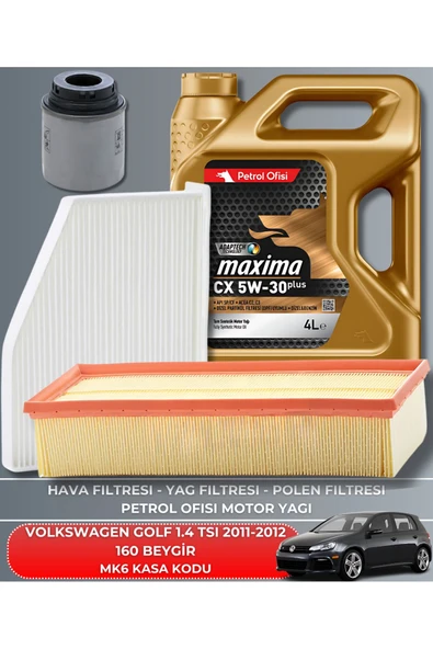 Petrol Ofisi VOLKSWAGEN GOLF 1.4 TSI 2011-2012 160 BEYGİR FİLTRE - YAĞ BAKIM SETİ ürün görseli