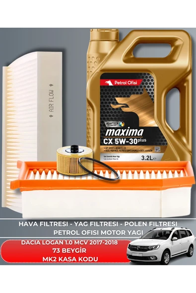 Petrol Ofisi DACIA LOGAN 1.0 MCV 2017-2018 73 BEYGİR FİLTRE - YAĞ BAKIM SETİ ürün görseli