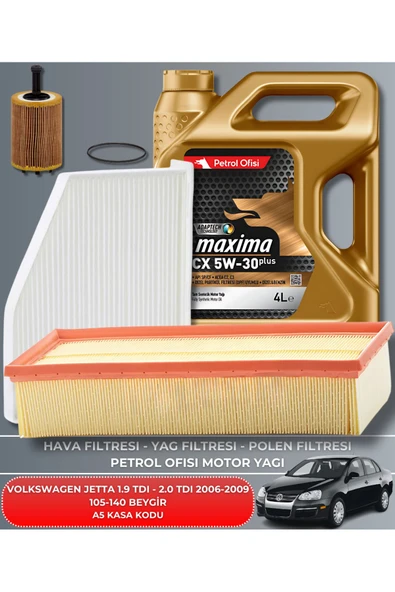 Petrol Ofisi VOLKSWAGEN JETTA 1.9 TDI - 2.0 TDI 2006-2007-2008-2009 105-140 BEYGİR FİLTRE - YAĞ BAKIM SETİ ürün görseli