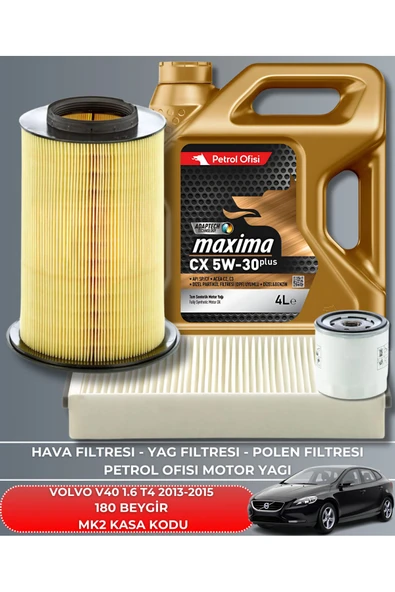 Petrol Ofisi VOLVO V40 1.6 T4 2013-2014-2015 180 BEYGİR FİLTRE - YAĞ BAKIM SETİ ürün görseli