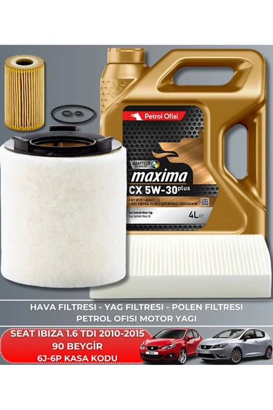 Petrol Ofisi SEAT IBIZA 1.6 TDI 2010-2011-2012-2013-2014-2015 90 BEYGİR FİLTRE - YAĞ BAKIM SETİ ürün görseli
