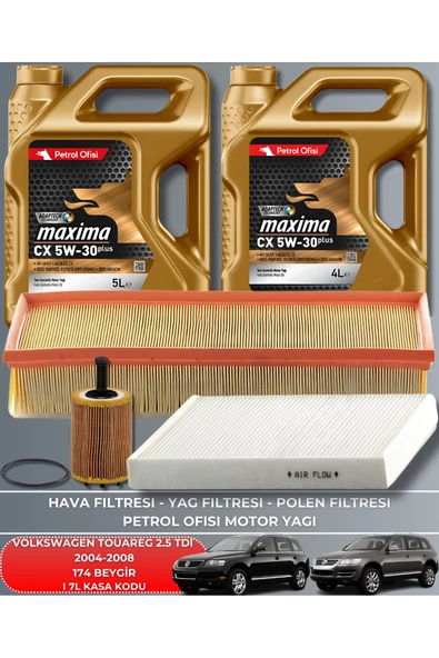Petrol Ofisi VOLKSWAGEN TOUAREG 2.5 TDI 2004-2005-2006-2007-2008 174 BEYGİR FİLTRE - YAĞ BAKIM SETİ ürün görseli