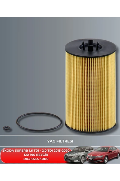 Petrol Ofisi SKODA SUPERB 1.6 TDI - 2.0 TDI 2015-2016-2017-2018-2019-2020 120-190 BEYGİR FİLTRE - YAĞ BAKIM SETİ - Resim 3