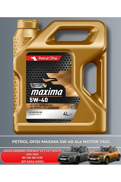Petrol Ofisi DACIA SANDERO STEPWAY 1.0 T - 1.0 T ECO-G 2021-2022-2023 90-100 BEYGİR FİLTRE - YAĞ BAKIM SETİ - 5