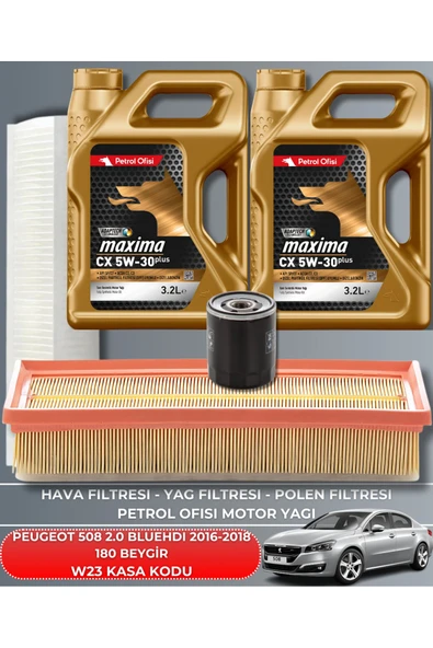 Petrol Ofisi PEUGEOT 508 2.0 BLUEHDI 2016-2017-2018 180 BEYGİR FİLTRE - YAG BAKIM SETİ ürün görseli