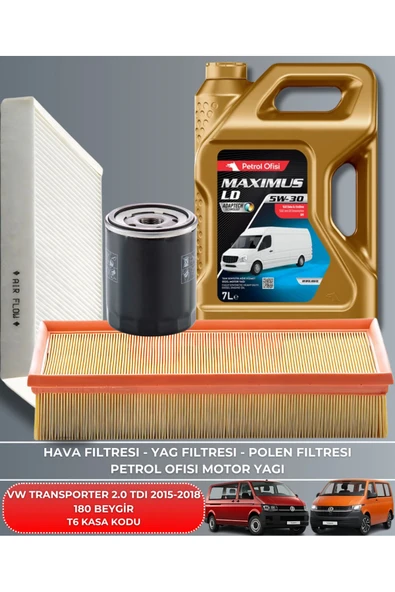 Petrol Ofisi VOLKSWAGEN TRANSPORTER 2.0 TDI 2015-2016-2017-2018 180 BEYGİR FİLTRE - YAĞ BAKIM SETİ ürün görseli