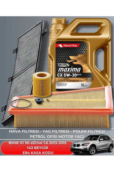 Petrol Ofisi BMW X1 116i sDrive 1.6 2013-2014-2015 143 BEYGİR FİLTRE - YAĞ BAKIM SETİ ürün görseli