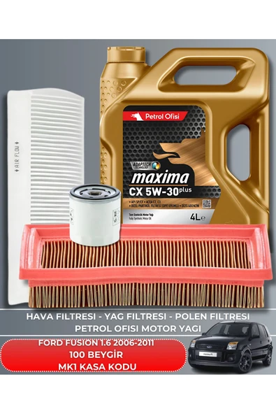 Petrol Ofisi Ford Fusıon 1.6 2006-2007-2008-2009-2010-2011 100 Beygir Filtre - Yağ Bakım Seti Uyumlu ürün görseli