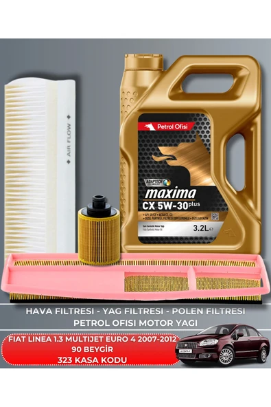Petrol Ofisi FIAT LINEA 1.3 MULTIJET EURO 4 2007-2008-2009-2010-2011-2012 90 BEYGİR FİLTRE - YAG BAKIM SETİ ürün görseli