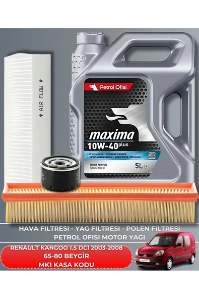 Petrol Ofisi RENAULT KANGOO 1.5 DCI 2003-2004-2005-2006-2007-2008 65-80 BEYGİR FİLTRE - YAĞ BAKIM SETİ ürün görseli