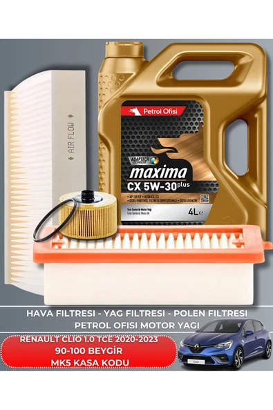 Petrol Ofisi RENAULT CLIO 1.0 TCE 2020-2021-2022-2023 90-100 BEYGİR FİLTRE - YAĞ BAKIM SETİ ürün görseli