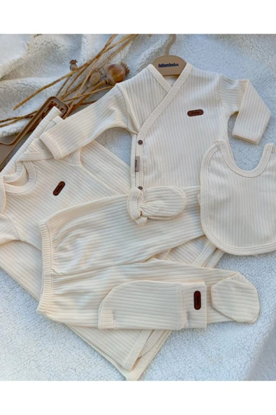 Bilge Trend Kız Erkek Bebek Natural 7 Parça Krem Hastane Çikişi Zıbın Seti - 2